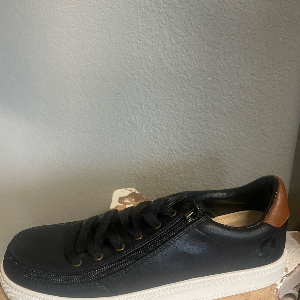 Billie adaptive black leather lace sneaker with zippers.  Comfortable,  easy on - Picture 3 of 8